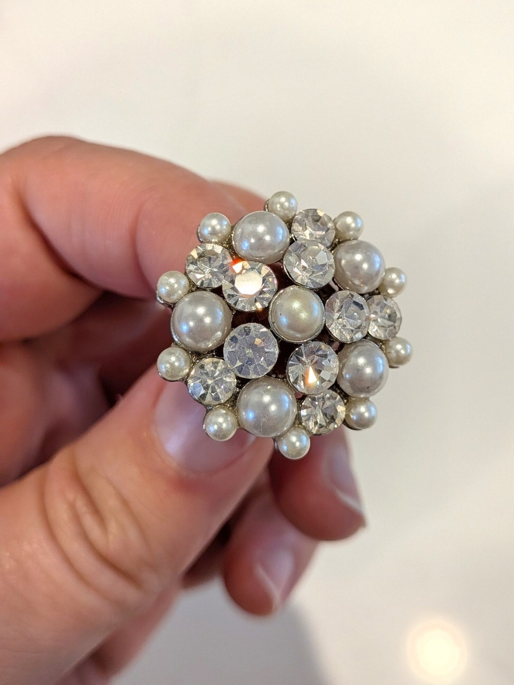 Pearl and Crystal Cluster Cocktail Ring - White